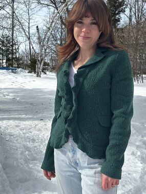 Armani Collezioni Women’s Ruffled Green Blazer Cardigan